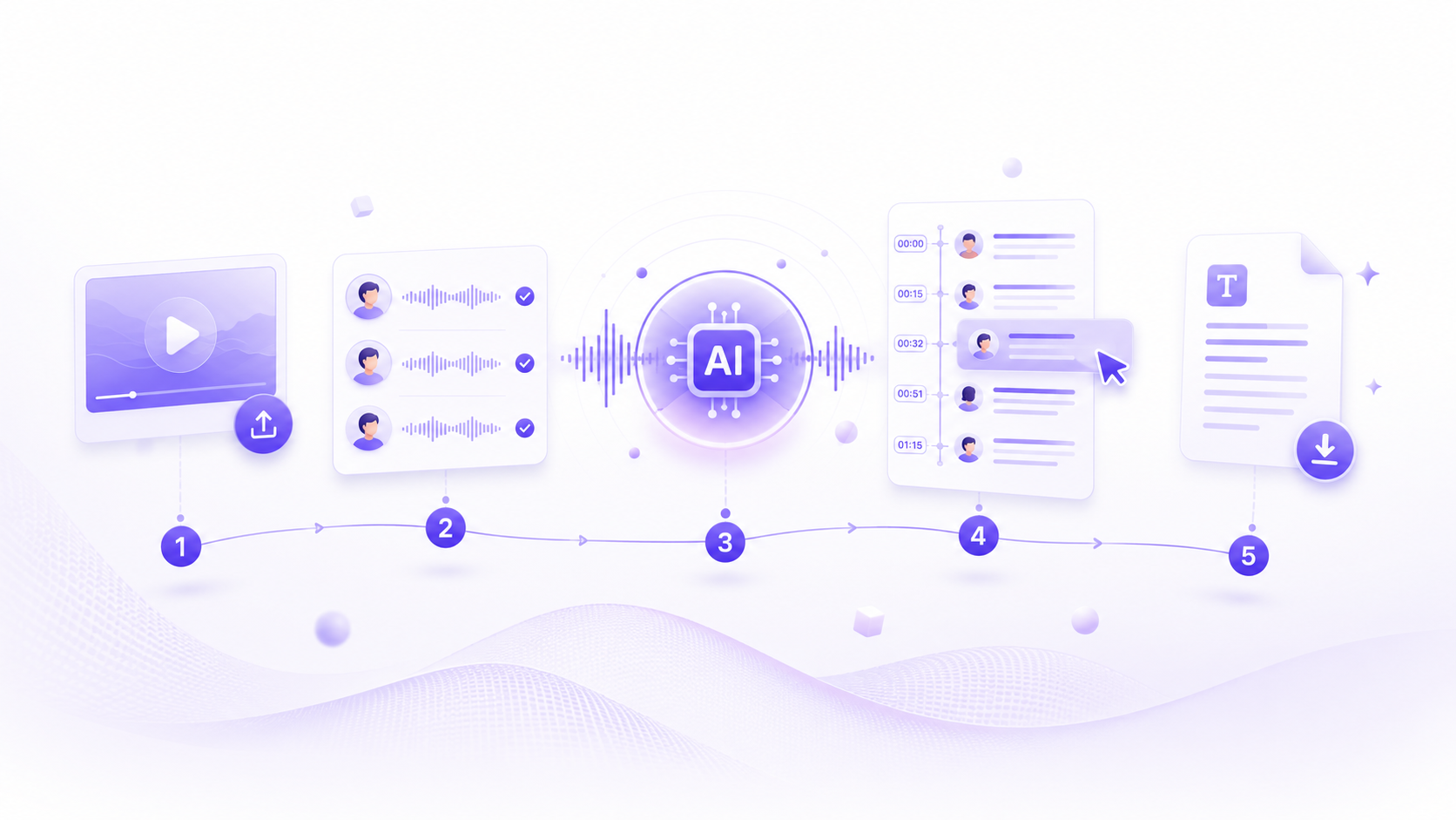 Five-step workflow for turning a video into editable timestamped text