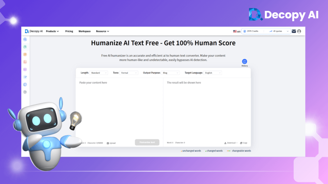 Decopy's AI Humanizer Feature