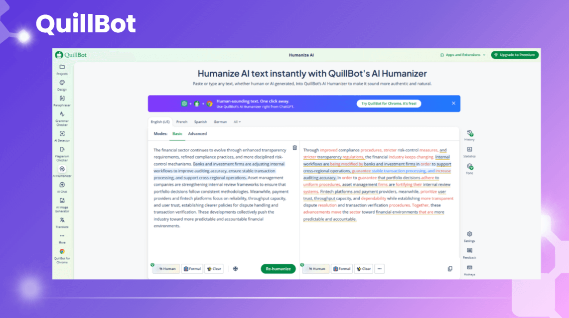 QuillBot's AI Humanizer Feature